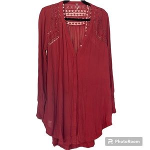 Free People‎ Long Sleeve Red Tunic Shirt Dress - size Small